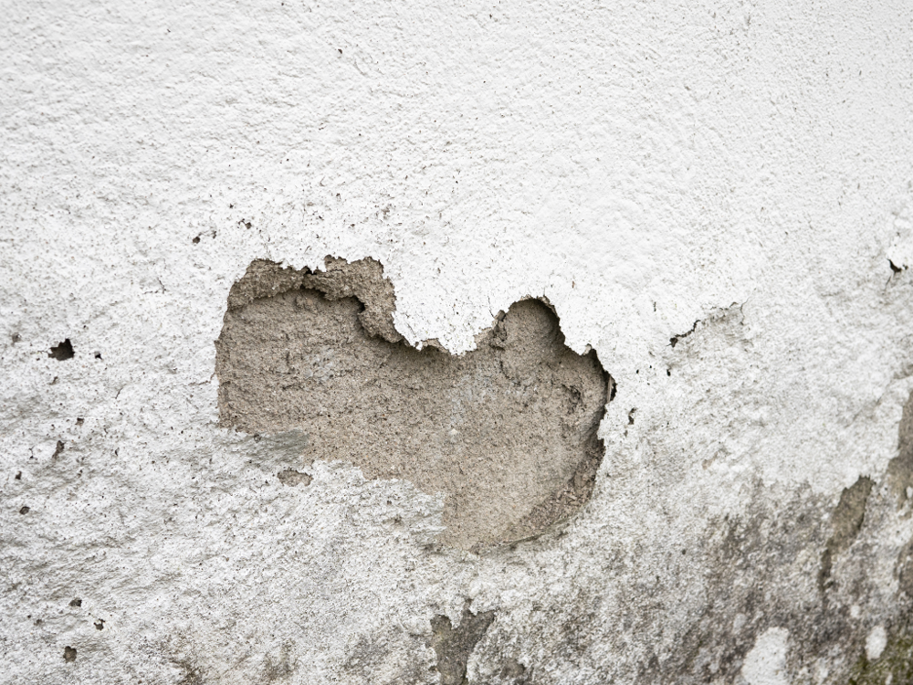 Hole in an exterior wall that must be repaired